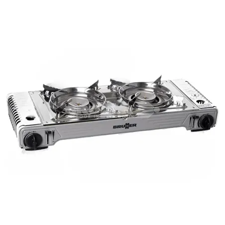Réchaud Brunner COOKER DEVIL DOUBLE GRILL avec allumage piezo-éléctrique integré et bruleurs en aluminium. Flux du gaz réglable.