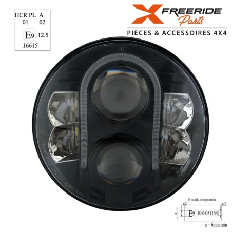 Phare LED noir 7” homologué ECE R10 R112 R7