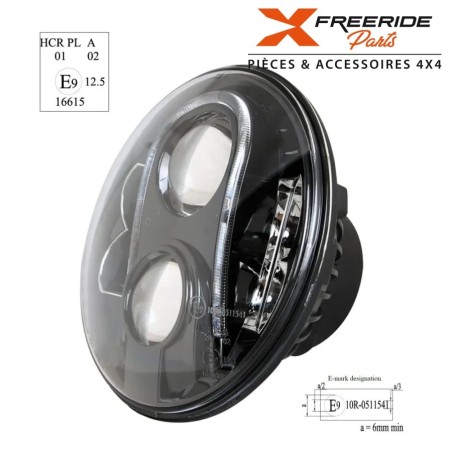 Phare LED noir 7” homologué ECE R10 R112 R7