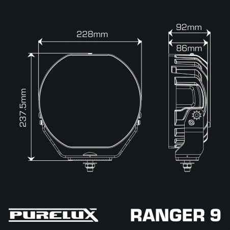 Feu additionnel Purelux Ranger 9 - Round / 23 cm / 190W / 2 pcs - Kit Complet