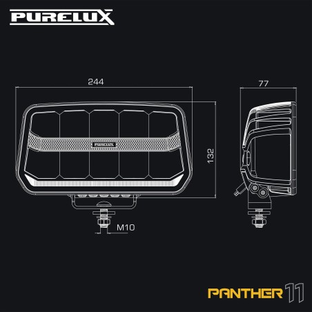Feu additionnel Purelux Panther 11 - Rectangle / 24 cm / 170W