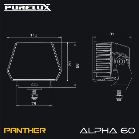 Feu de travail Purelux Panther Alpha 60 - 12 cm / 60 W / Spot
