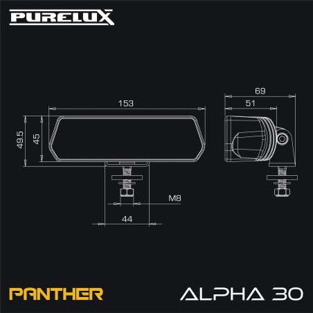 Feu de travail Purelux Panther Alpha 30 - 15 cm / 30 W / Faisceau large, 4000 K