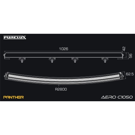 Barre LED Purelux Panther Aero C1050 - Incurvée / 103 cm / 216 W + Faisceau