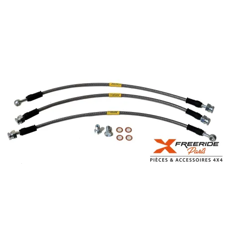 Kit flexibles de frein aviation avant et arrière +10cm pour Suzuki Samurai
Pour châssis japonais