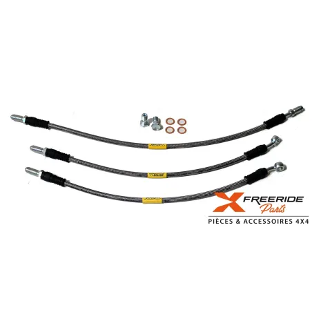 Kit flexibles de frein aviation avant et arrière +10cm pour Suzuki Santana
Pour châssis espagnol