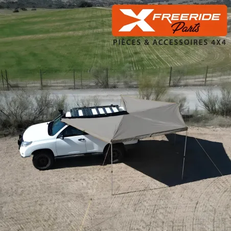 Obtenez deux fois plus d'espace protégé qu'un auvent latéral normal, en moins de deux minutes avec l'incroyable auvent de 270°!