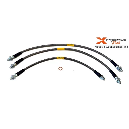 Kit flexibles de frein aviation avant et arrière +10cm pour Land Rover Defender jusqu'à 2004