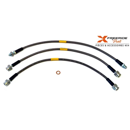 Kit flexibles de frein aviation avant et arrière +10cm pour Land Rover Defender a partir de 2004 et Discovery 300TDI