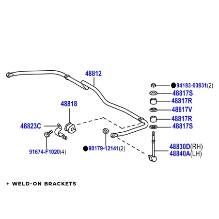 Kit barre stabilisatrice arrière fixe Toyota KDJ15 GDJ15 N4-Offroad - remplacement KDSS